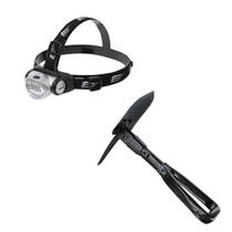 Kit Mini Pá Dobrável Vira Picareta Portátil +Lanterna De Cabeça Boost Turbo Leds Camping Tática-NTK