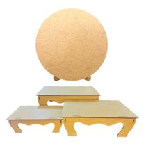 Kit Mini Painel Redondo 30x30cm + Trio Bandeja Banquinho Para Decoração Festa em MDF