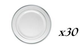 Kit mini Pratos acrílico resistente borda prata 18cm -30un