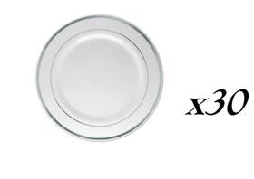 Kit Mini Pratos Acrílico Resistente Borda Prata 18Cm -30Un