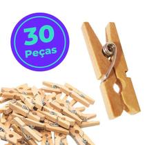 Kit mini prendedores 30 pçs de madeira 2,5cm mola em metal - Rio Tijucas