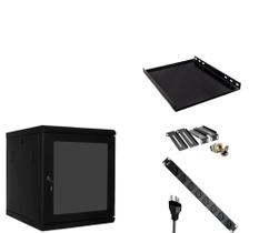 Kit Mini Rack De Parede 12u Com Bandeja 1u + Régua 8 Tomadas