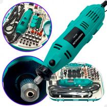 Kit Mini Retifica Completa 128 Acessórios Retificadeira Com Maleta Cor Azul 220v