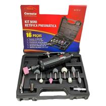 Kit Mini Retífica Pneumática 22000 RPM 16 Peças Corneta Profissional Kit Mini Retífica Pneumática 22000 RPM 16 Peças Corneta Profissional