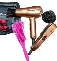 Kit Mini Secador De Cabelo Britania 1200w Difusor Chapinha Titanium Pequeno Viagem Dobrável Bivolt Com Bolsa Escova Polvo