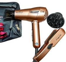 Kit Mini Secador De Cabelo Britania 1200w Difusor Chapinha Titanium Pequeno Viagem Dobrável Bivolt Com Bolsa