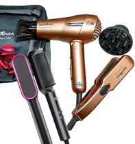 Kit Mini Secador De Cabelo Britania 1200w Difusor Chapinha Titanium Pequeno Viagem Dobrável Escova Alisadora 2 Em 1 Hq Bivolt Com Bolsa