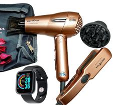 Kit Mini Secador De Cabelo Britania 1200w Difusor Chapinha Titanium Pequeno Viagem Dobrável Travel Bivolt Com Bolsa Smartwatch