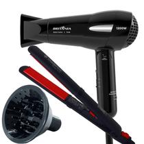 Kit Mini Secador De Cabelo Britania 1200w Ions Com Difusor De Cachos Pequeno Viagem Dobrável Travil Chapinha Cadence Cerâmica 210ºc Bivolt