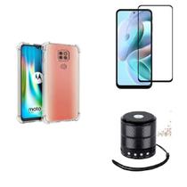 Kit Mini Som Bluetooth Moto G9 Play + Capa Anti Impacto + Película Vidro 3D