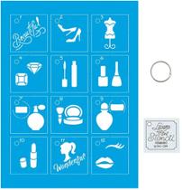 Kit Mini Stencil Maquiagem Feminino Com 14 Peças 4,5cm STMI-014 Litoarte