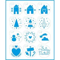 Kit Mini Stencil Natal Chaveiro Casinhas, Arvorezinhas, Feliz Natal - STMIN - 003 Kit Mini Stencil Natal Chaveiro Casinhas, Arvorezinhas, Feliz Natal - STMIN - 003