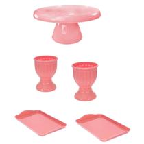 Kit Mini Table 1 Boleira Cake + 2 Vaso Romano + 2 Bandeja