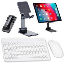 Kit Mini Teclado e Mouse Bluetooth Sem Fio com Suporte de Mesa Universal Kit Mini Teclado e Mouse Bluetooth Sem Fio com Suporte de Mesa Universal