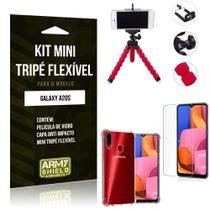 Kit Mini Tripé Flexível Galaxy A20S Tripé + Capinha Anti Impacto + Película de Vidro - Armyshield