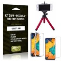 Kit Mini Tripé Flexível Galaxy A30 Tripé + Capinha Anti Impacto + Película De Vidro