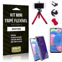 Kit Mini Tripé Flexível Galaxy A30S Tripé + Capinha Anti Impacto + Película de Vidro - Armyshield