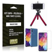 Kit Mini Tripé Flexível Galaxy A50 Tripé + Capinha Anti Impacto + Película de Vidro - Armyshield