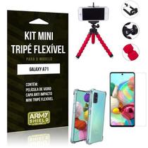 Kit Mini Tripé Flexível Galaxy A71 Tripé + Capinha Anti Impacto + Película de Vidro - Armyshield