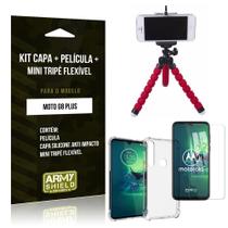 Kit Mini Tripé Flexível Moto G8 Plus Tripé + Capinha Anti Impacto + Película de Vidro - Armyshield