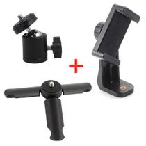Kit Mini Tripé p/ Celular Ball Head Garra Giratória Vertical e Horizontal Presilha que Gira 360º Filmar