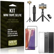 Kit Mini Tripé Selfie Bluetooth para Galaxy Note 20 6,7" + Capa + Película 3D - Armyshield