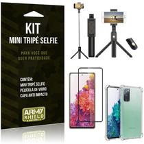 Kit Mini Tripé Selfie Bluetooth para Galaxy S20 FE 6,5" + Capa + Película 3D - Armyshield