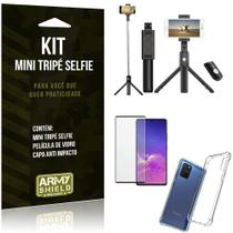 Kit Mini Tripe Selfie Bluetooth para S10 Lite 6,7" + Capa + Película 3D