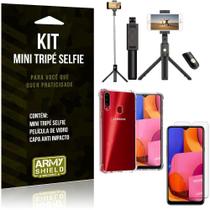 Kit Mini Tripé Selfie Galaxy A20S +Capa Anti+Película Vidro