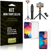 Kit Mini Tripé Selfie Galaxy A30S +Capa Anti+Película Vidro