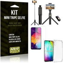Kit Mini Tripé Selfie Galaxy A50 + Capa Anti + Película Vidro - Armyshield