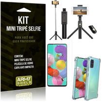 Kit Mini Tripé Selfie Galaxy A71 +Capa Anti+Película Vidro