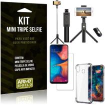 Kit Mini Tripé Selfie Galaxy M20 +Capa Anti+Película Vidro
