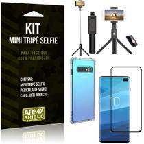 Kit Mini Tripé Selfie Galaxy S10 Plus + Capa Anti + Película Vidro - Armyshield