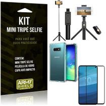 Kit Mini Tripé Selfie Galaxy S10E +Capa Anti+Película Vidro