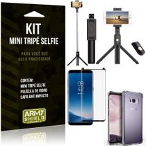 Kit Mini Tripé Selfie Galaxy S8 +Capa Anti+Película Vidro