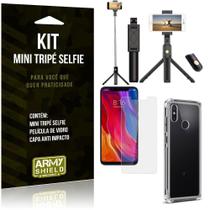 Kit Mini Tripé Selfie Mi 8 Pro+Capa Anti+Película Vidro