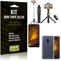 Kit Mini Tripé Selfie Pocophone F1+Capa Anti+Película Vidro