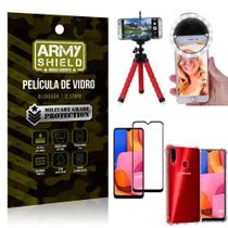 Kit Mini Tripé + Selfie Ring Light Galaxy A20s + Capa Anti Impacto + Película Vidro 3D