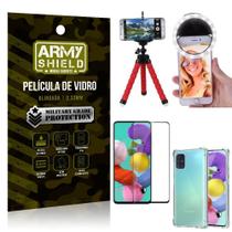 Kit Mini Tripé + Selfie Ring Light Galaxy A51 + Capa Anti Impacto + Película Vidro 3D - Armyshield