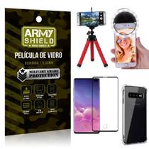 Kit Mini Tripé + Selfie Ring Light Galaxy S10 Plus + Capa Anti Impacto + Película Vidro 3D
