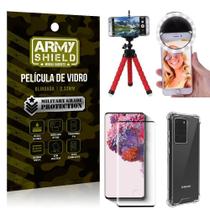 Kit Mini Tripé + Selfie Ring Light Galaxy S20 Ultra + Capa Anti Impacto + Película Vidro 3D