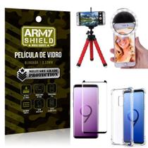 Kit Mini Tripé + Selfie Ring Light Galaxy S9 + Capa Anti Impacto + Película Vidro 3D