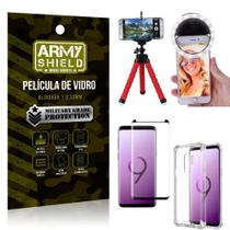 Kit Mini Tripé + Selfie Ring Light Galaxy S9 Plus + Capa Anti Impacto + Película Vidro 3D