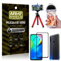 Kit Mini Tripé + Selfie Ring Light Moto G8 Power + Capa Anti Impacto + Película Vidro 3D