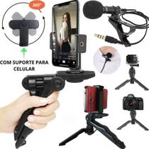 Kit Mini Tripé Suporte Steadicam para Celular Microfone Lapela Gravação Vídeo Filmagem