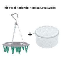 Kit Mini Varal 16 Prendedores com Bolsa Lava Sutiã Flashlimp