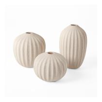 Kit Mini Vasos Decorativos em Cerâmica Canelado Areia 3 Pçs Kit Mini Vasos Decorativos em Cerâmica Canelado Areia 3 Pçs