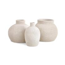 Kit Mini Vasos Polirresina Textura Off White 3 Peças