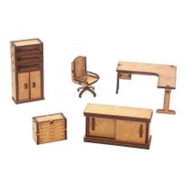 Kit Miniatura Escritorio 5 Peças Mesa Cadeira Armário Mdf